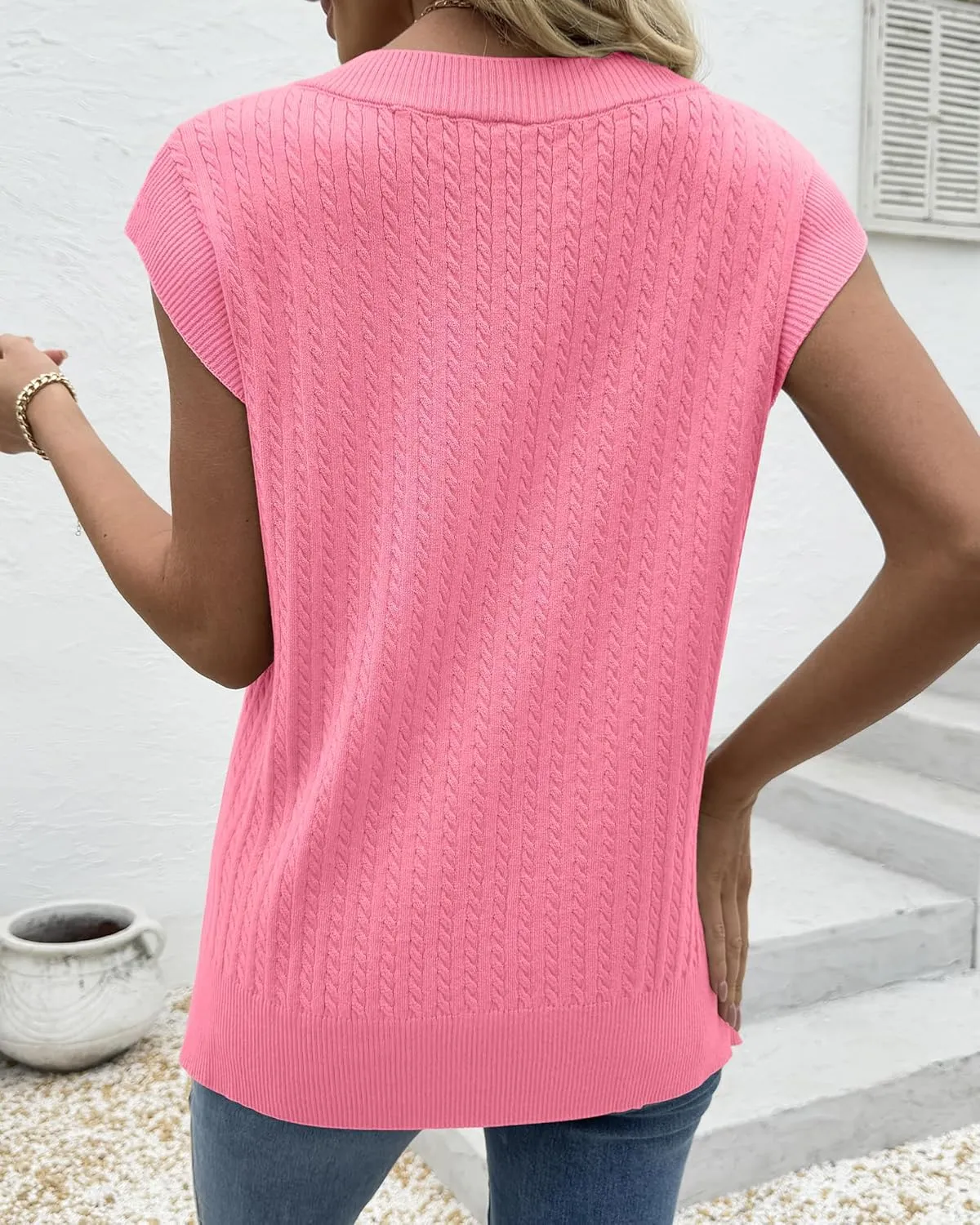 COSSEN Womens V Neck Sweater Vest Oversized Cable Knit Sleeveless Casual Loose Fit Pullover Tank Top