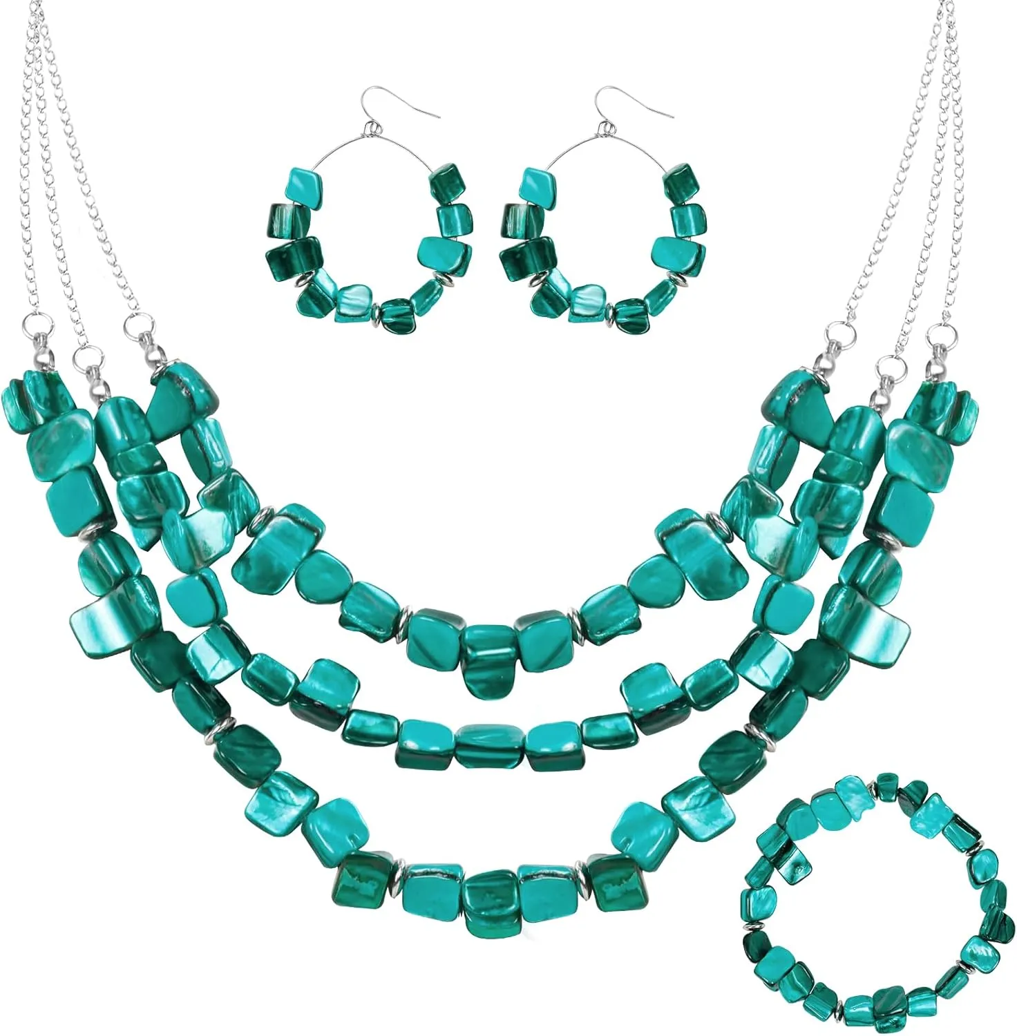 Costume Jewelry Sets for Women Layered Shell Neacklace Bracelet and Earrings Set Boho Costume Jewelry for Party Holiday Daily