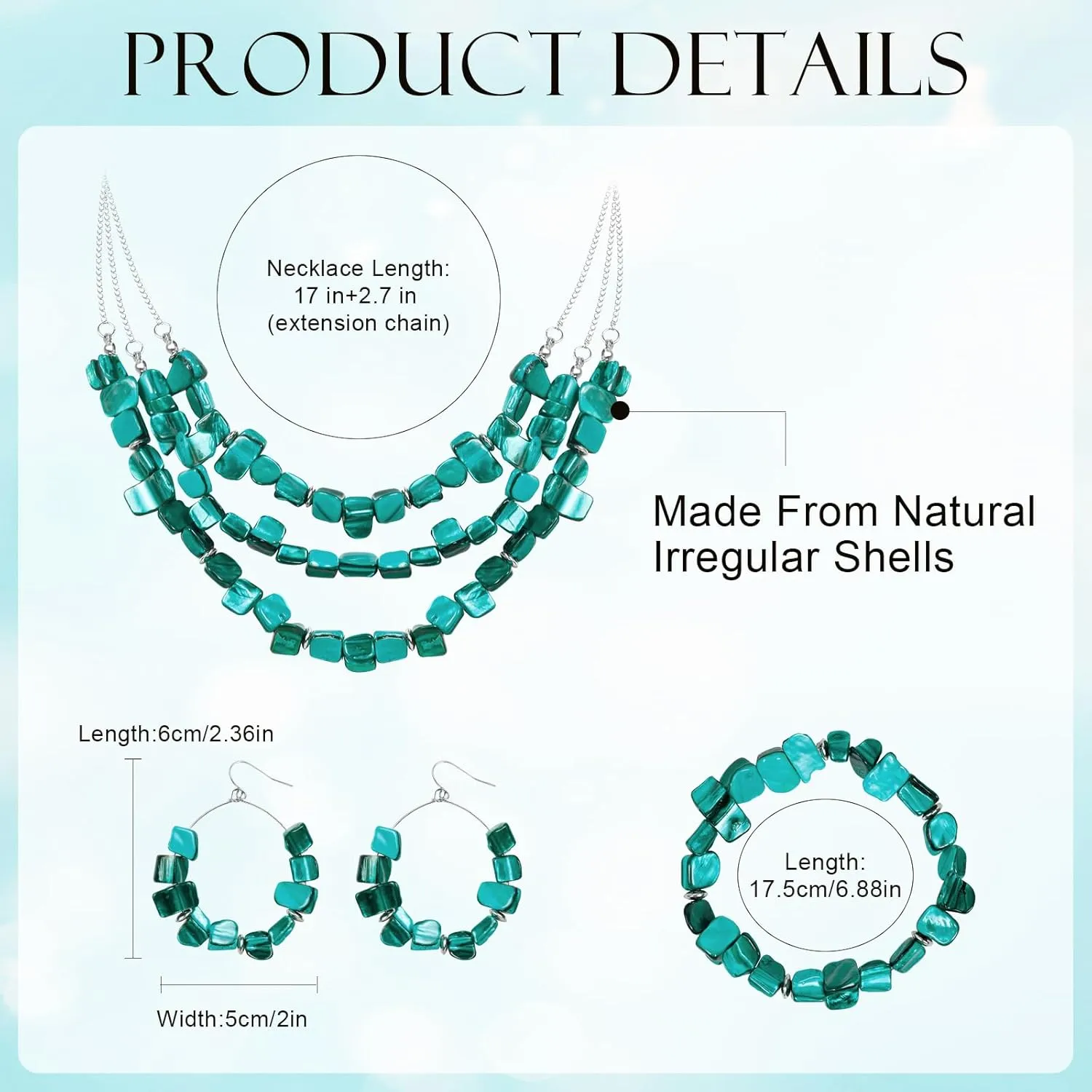 Costume Jewelry Sets for Women Layered Shell Neacklace Bracelet and Earrings Set Boho Costume Jewelry for Party Holiday Daily