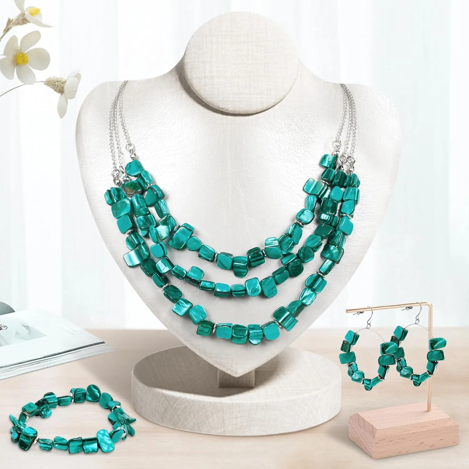 Costume Jewelry Sets for Women Layered Shell Neacklace Bracelet and Earrings Set Boho Costume Jewelry for Party Holiday Daily