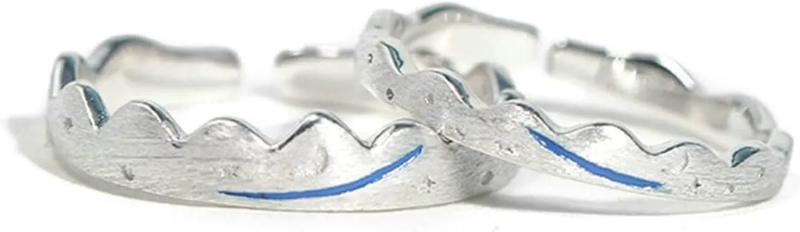 Couples Rings for Him and Her Set, Charm Sterling Silver Rings Starry Sky Pattern Ring