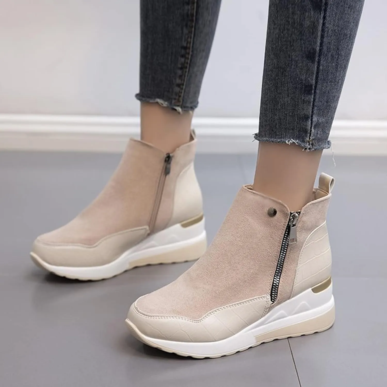 Cowboy Boots for Women High Heel Peep Toe Ankle Booties Leather Boots Wedges Short Booties Single Shoes 52