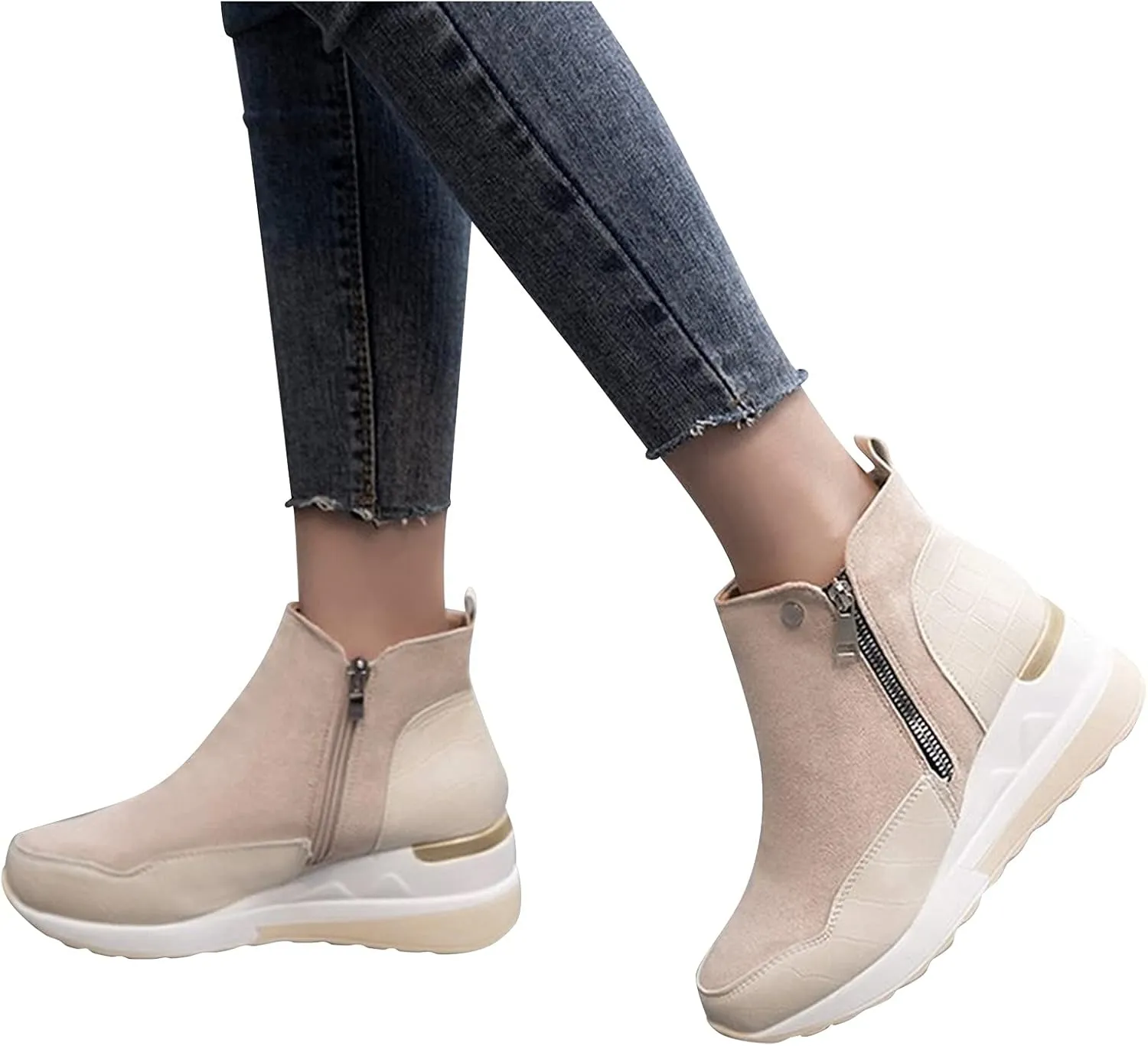 Cowboy Boots for Women High Heel Peep Toe Ankle Booties Leather Boots Wedges Short Booties Single Shoes 52