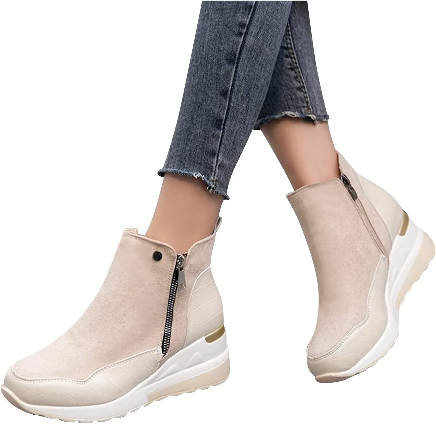 Cowboy Boots for Women High Heel Peep Toe Ankle Booties Leather Boots Wedges Short Booties Single Shoes 52