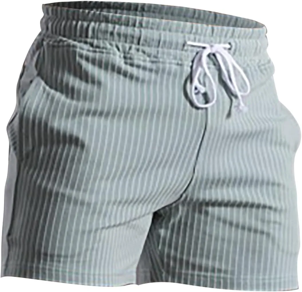 CRNTCEM Men's Gym Workout Cotton Shorts Quick Dry Exercise Tennis Athletic Running Shorts Drawstring Knitted Lounge Shorts