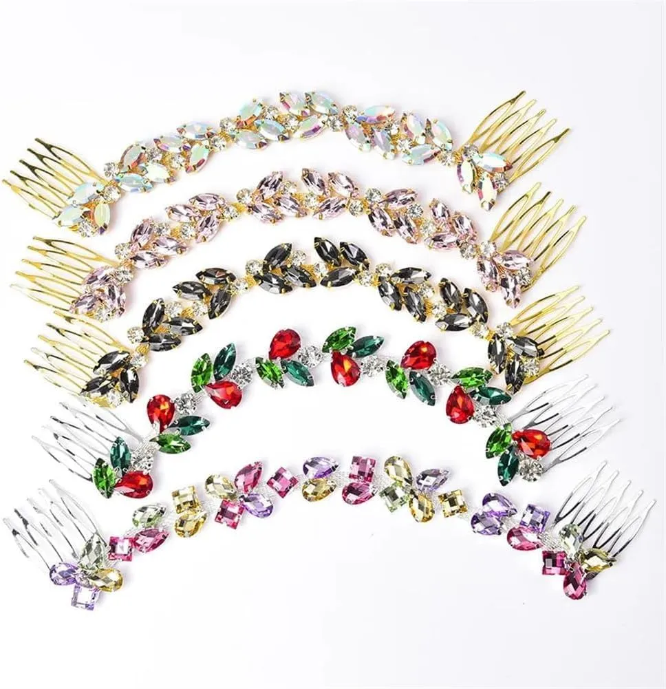 Crystal Flower Headpiece Birthday Wedding Rhinestone Hair Clip Bridal Tiara Combs Headdress Red 1Pc