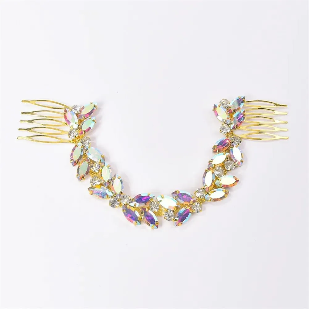 Crystal Flower Headpiece Birthday Wedding Rhinestone Hair Clip Bridal Tiara Combs Headdress Red 1Pc
