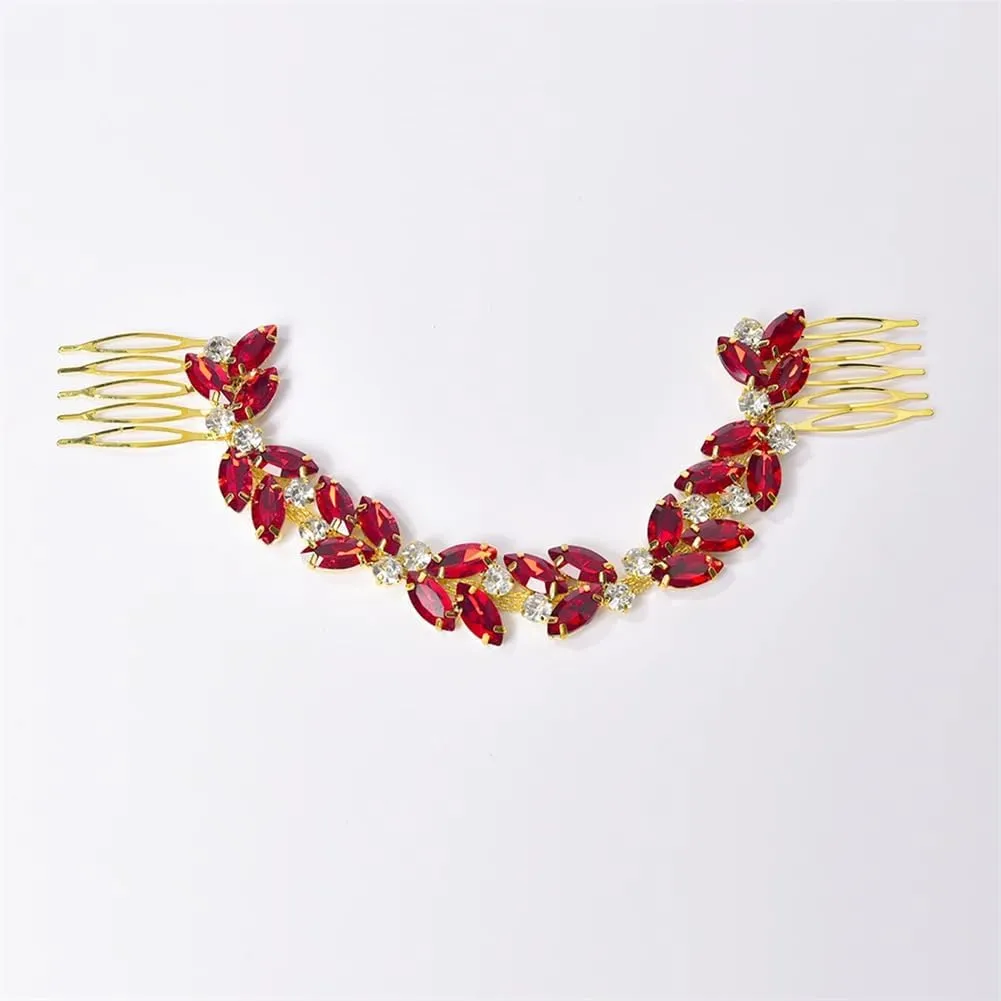 Crystal Flower Headpiece Birthday Wedding Rhinestone Hair Clip Bridal Tiara Combs Headdress Sapphire 1Pc