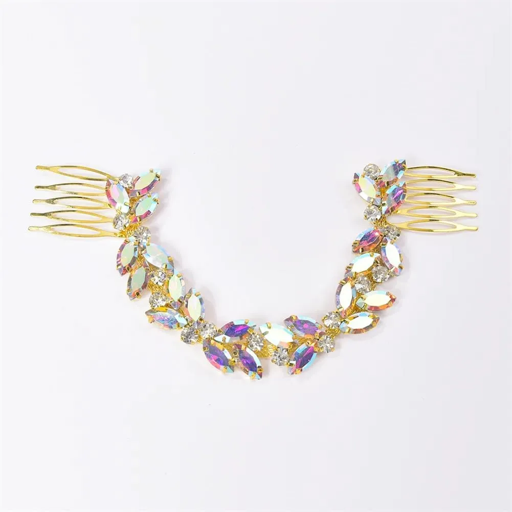 Crystal Flower Headpiece Birthday Wedding Rhinestone Hair Clip Bridal Tiara Combs Headdress Sapphire 1Pc