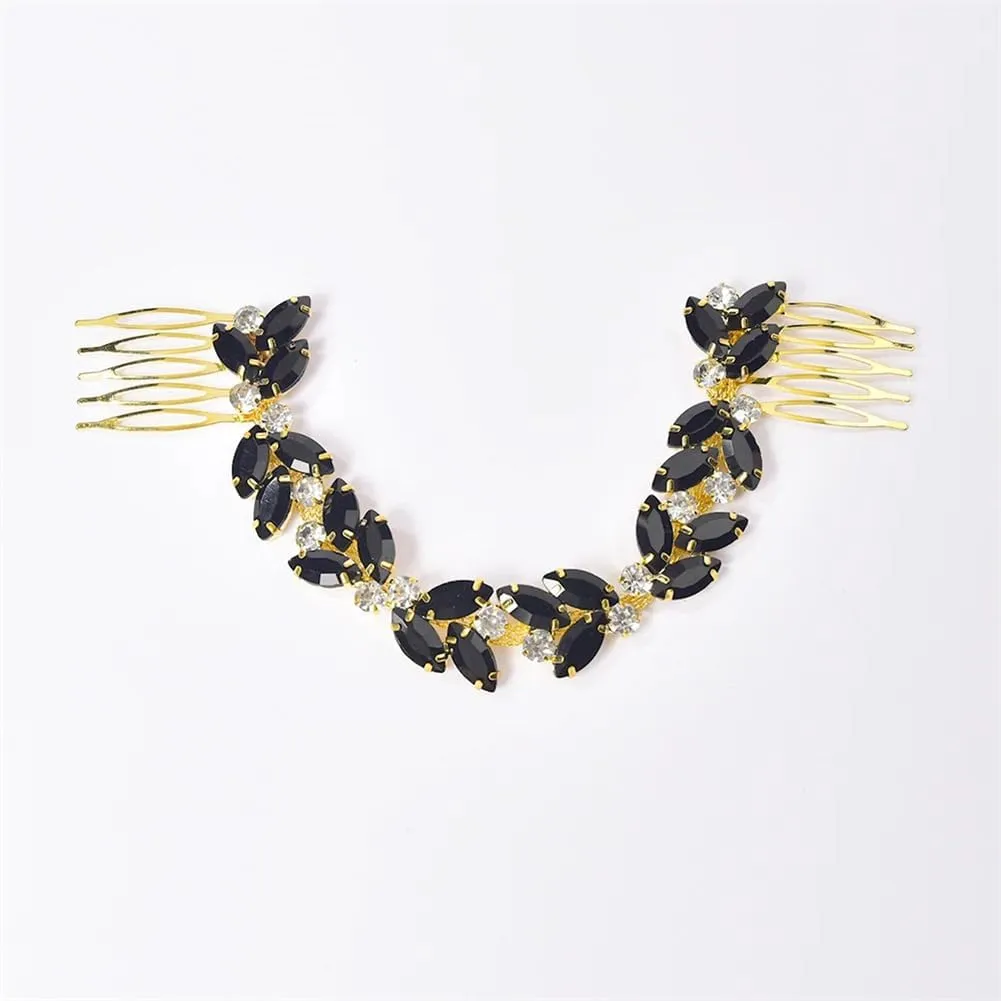 Crystal Flower Headpiece Birthday Wedding Rhinestone Hair Clip Bridal Tiara Combs Headdress Sapphire 1Pc