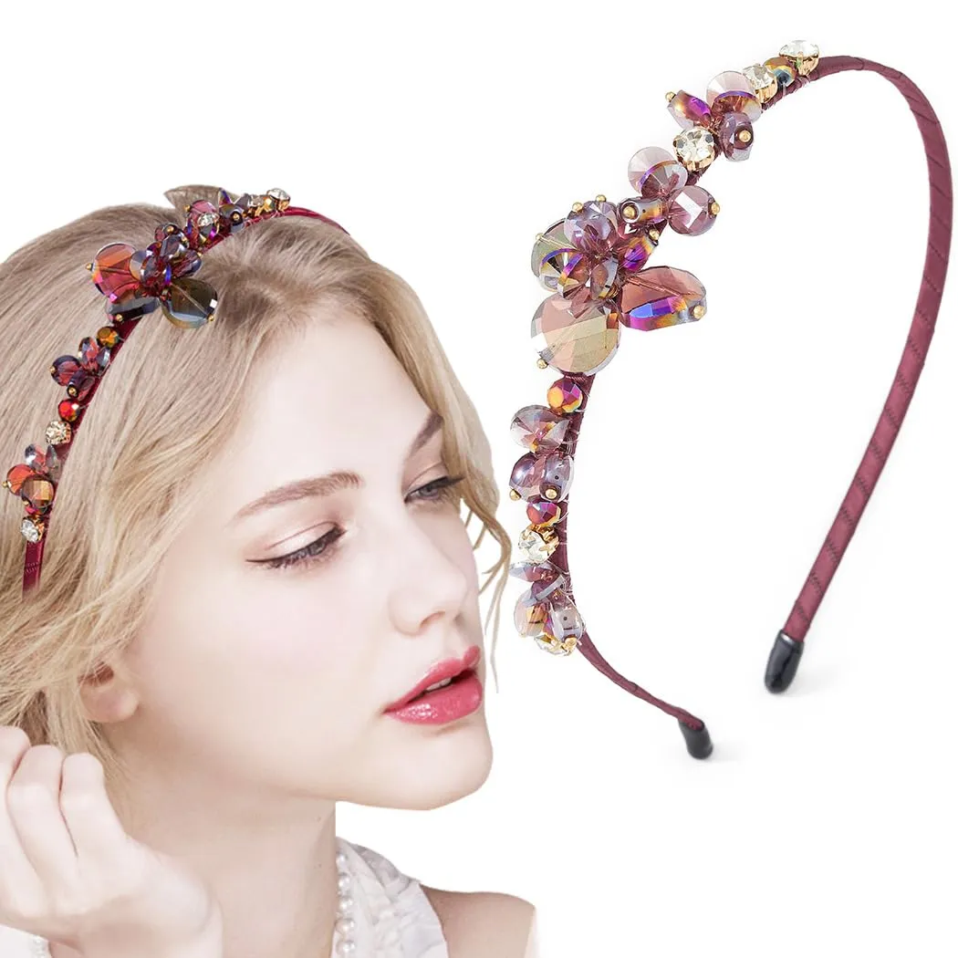 Crystal Purple Rhinestones Headbands Baroque Thin Hairbands for Women Girls Sparkly Diamond Hair Hoop Fashion Jeweled Head Bands for Wedding Holiday Party (Purple)