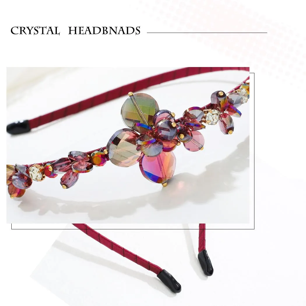 Crystal Purple Rhinestones Headbands Baroque Thin Hairbands for Women Girls Sparkly Diamond Hair Hoop Fashion Jeweled Head Bands for Wedding Holiday Party (Purple)