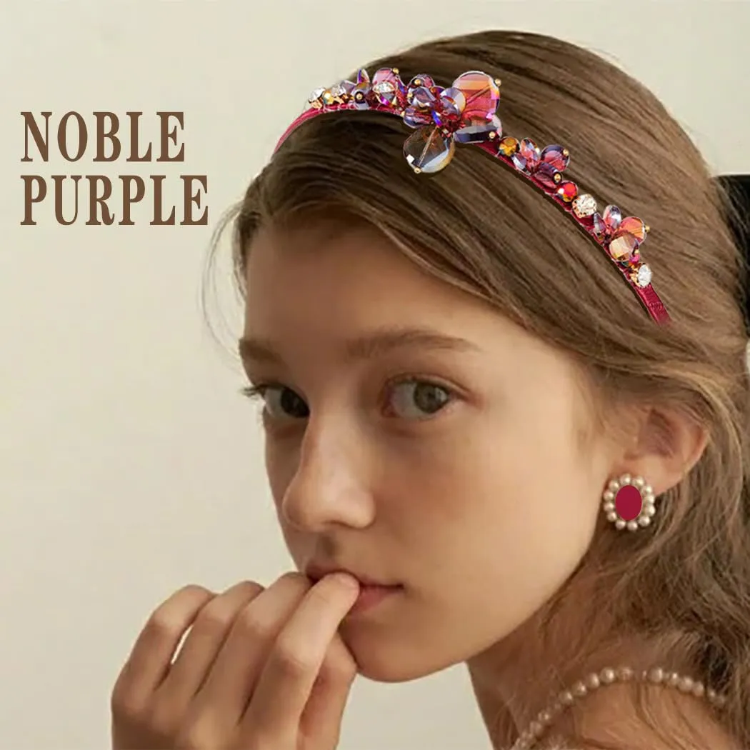 Crystal Purple Rhinestones Headbands Baroque Thin Hairbands for Women Girls Sparkly Diamond Hair Hoop Fashion Jeweled Head Bands for Wedding Holiday Party (Purple)