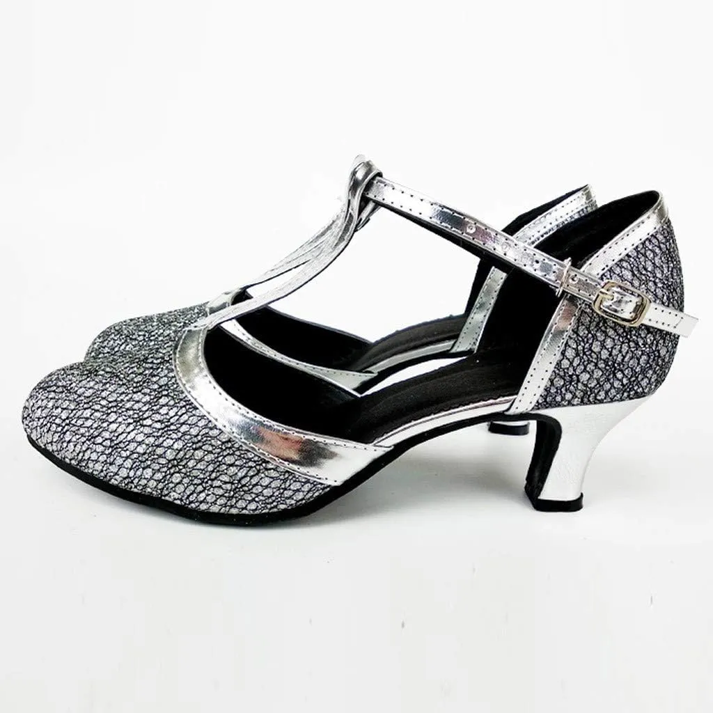 CsgrFagr Women's Ballroom Tango Latin Salsa Dancing Shoes Sequins Shoes Social Dance Shoe Heels Graduation (Silver, 7)