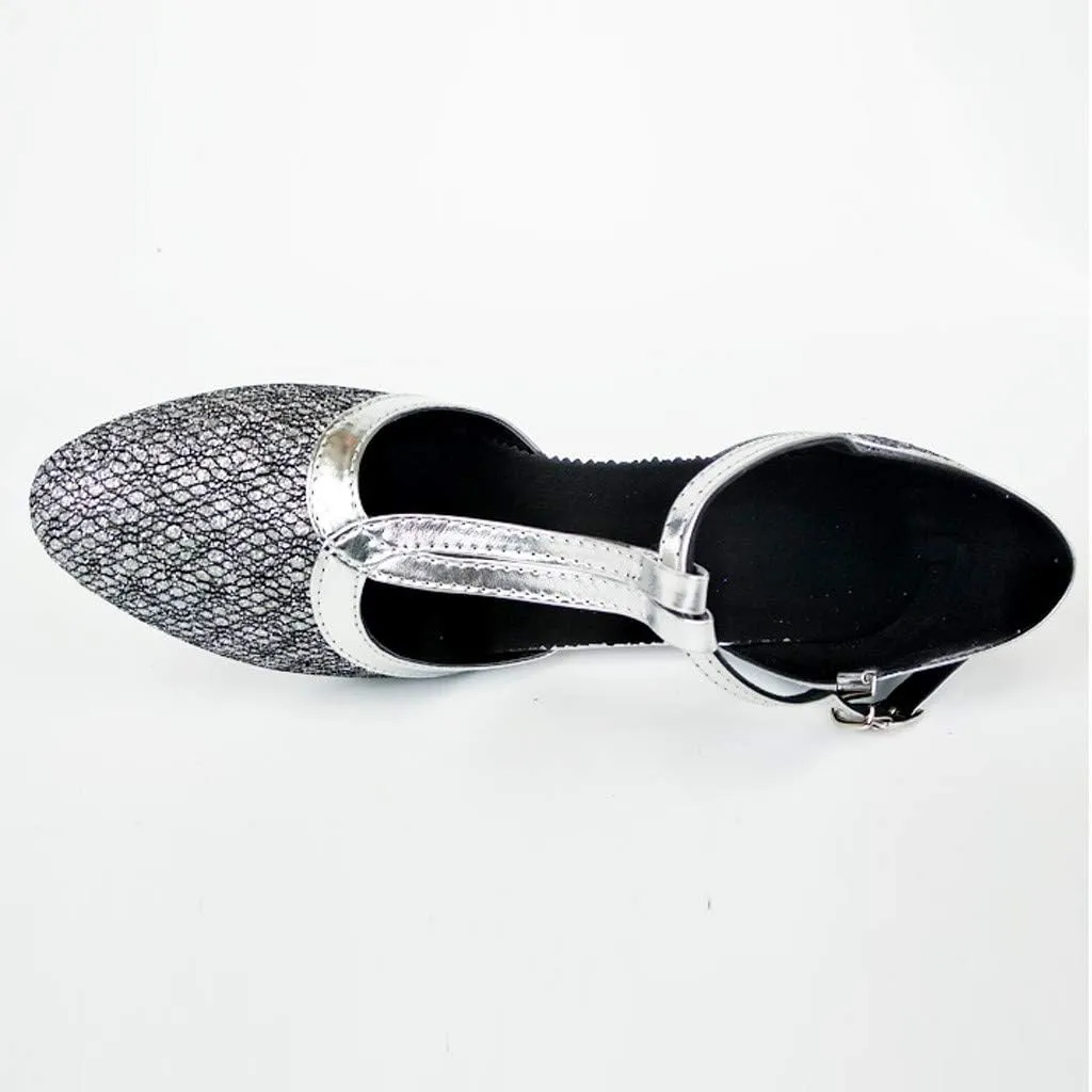 CsgrFagr Women's Ballroom Tango Latin Salsa Dancing Shoes Sequins Shoes Social Dance Shoe Heels Graduation (Silver, 7)
