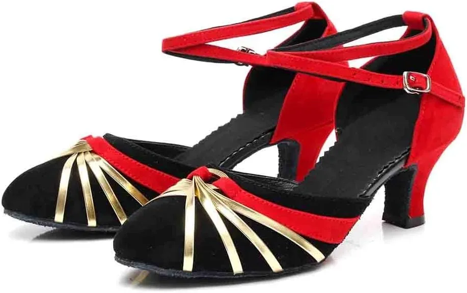 CsgrFagr Women's Prom Ballroom Latin Salsa Dance Shoes Square Dance Shoes Womens Sandals Wide Width (Red, 5.5)