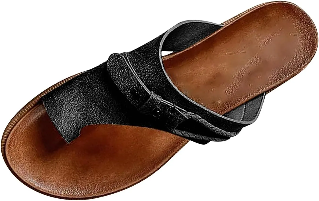 ctdiral Womens Flat Sandals 2023 Fashion Toe Ring Non-Slip Summer Beach Shoes Slip-On Roman Sandal Slippers for Women
