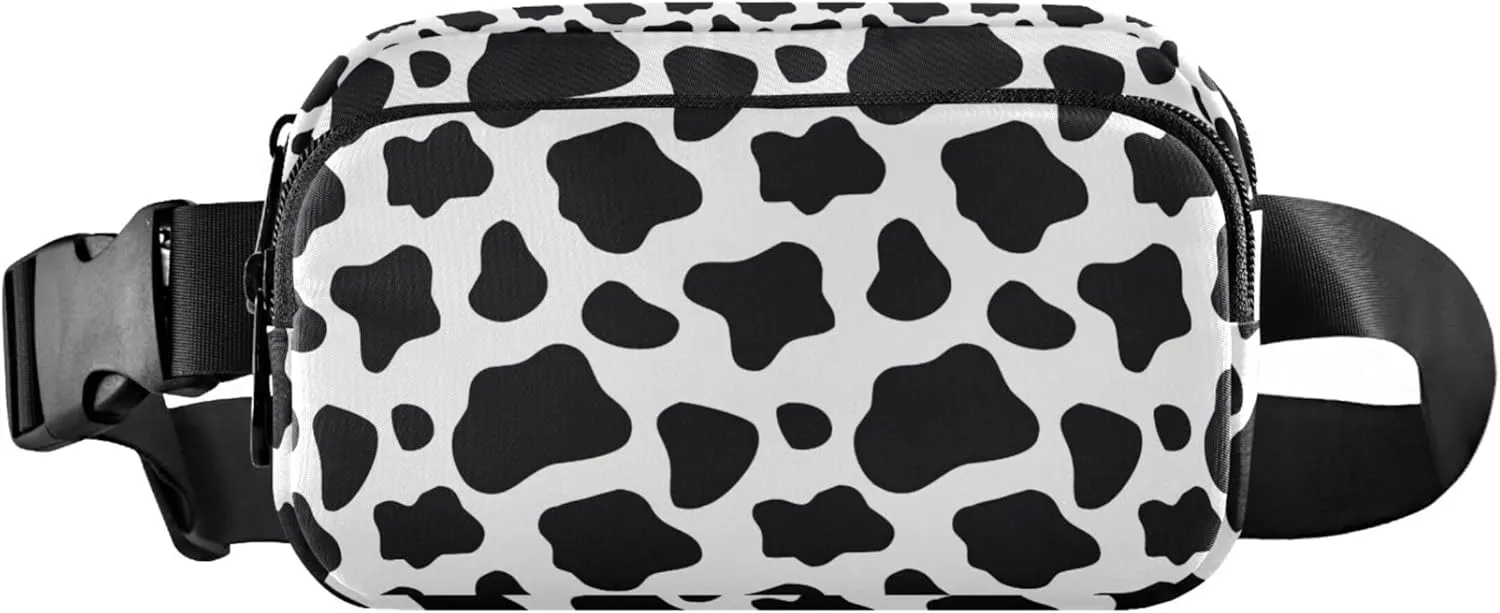 Custom Black and White Cow Print Waterproof Fanny Packs Women Large Hip Belt Bag Trendy Waist Pouches for Men