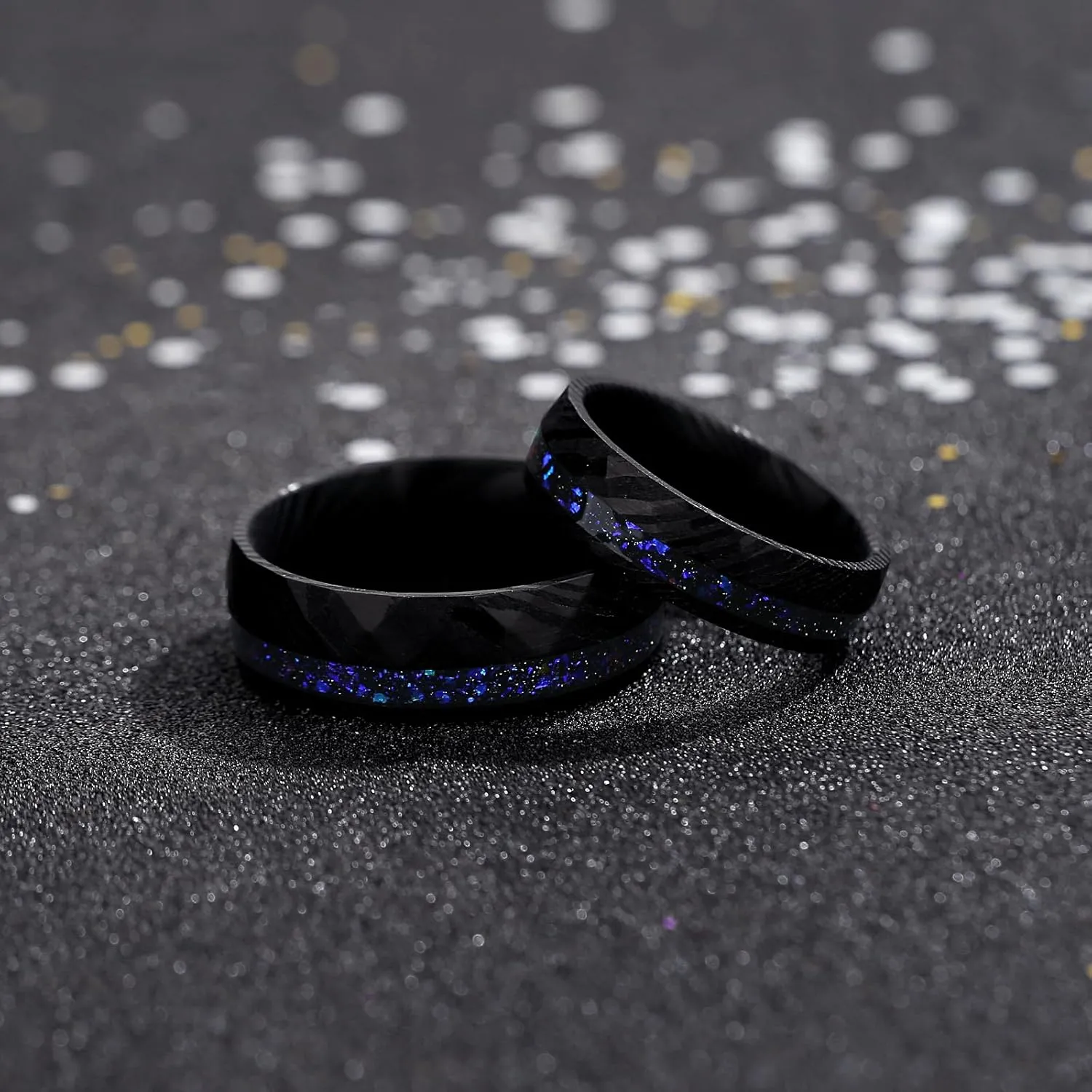 Damascus Engraved Promise Rings for Couples - Personalized Matching Rings Set for Engagement, Wedding Starry Dreams Bands