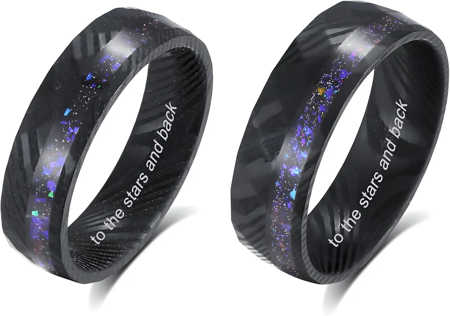 Damascus Engraved Promise Rings for Couples - Personalized Matching Rings Set for Engagement, Wedding Starry Dreams Bands