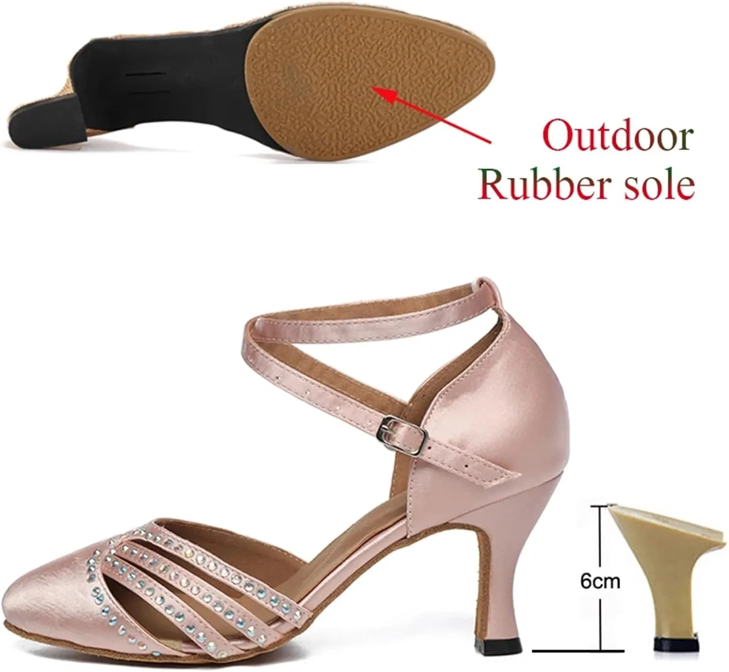 Dancing Shoes for Woman Latin Dance Shoes Ladies Salsa Tango Ballroom Party Dancing Shoes Satin Girls Wedding High Heel(Outdoor 6cm Heel,42)
