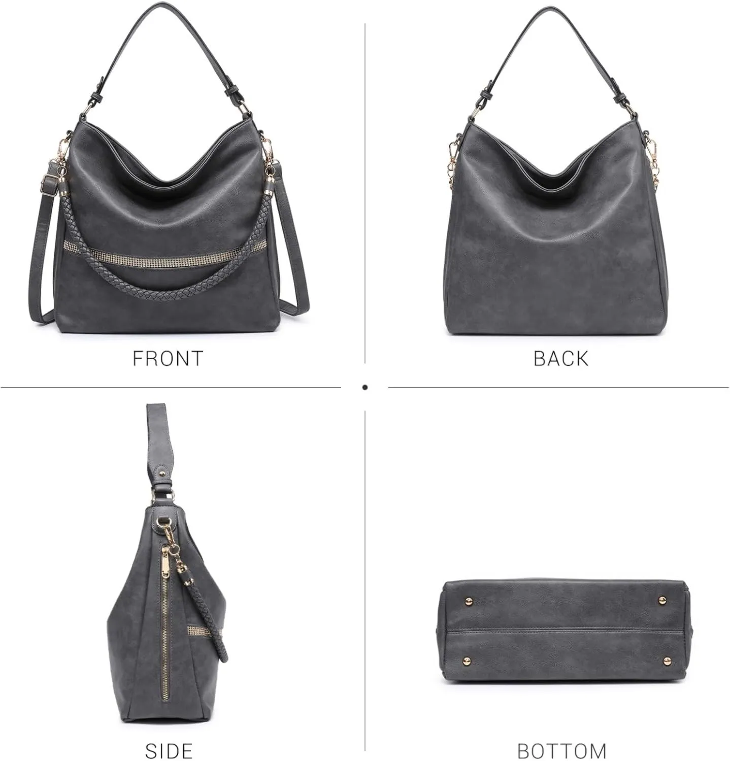 Dasein Hobo Handbags for Women Purses Vegan Leather Shoulder Bags Bucket Purse Large Tote Set with Long Strap