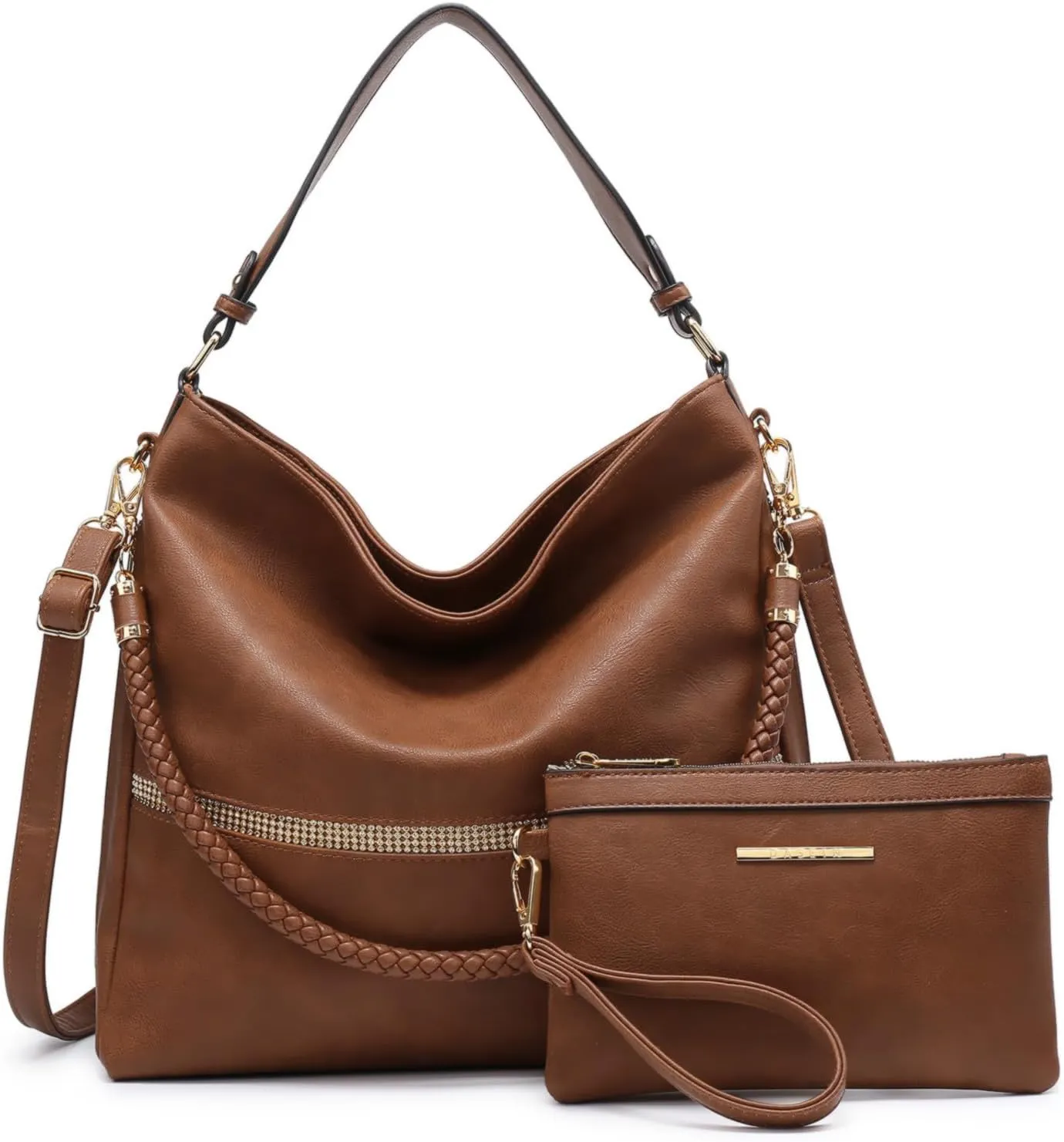 Dasein Hobo Handbags for Women Purses Vegan Leather Shoulder Bags Bucket Purse Large Tote Set with Long Strap