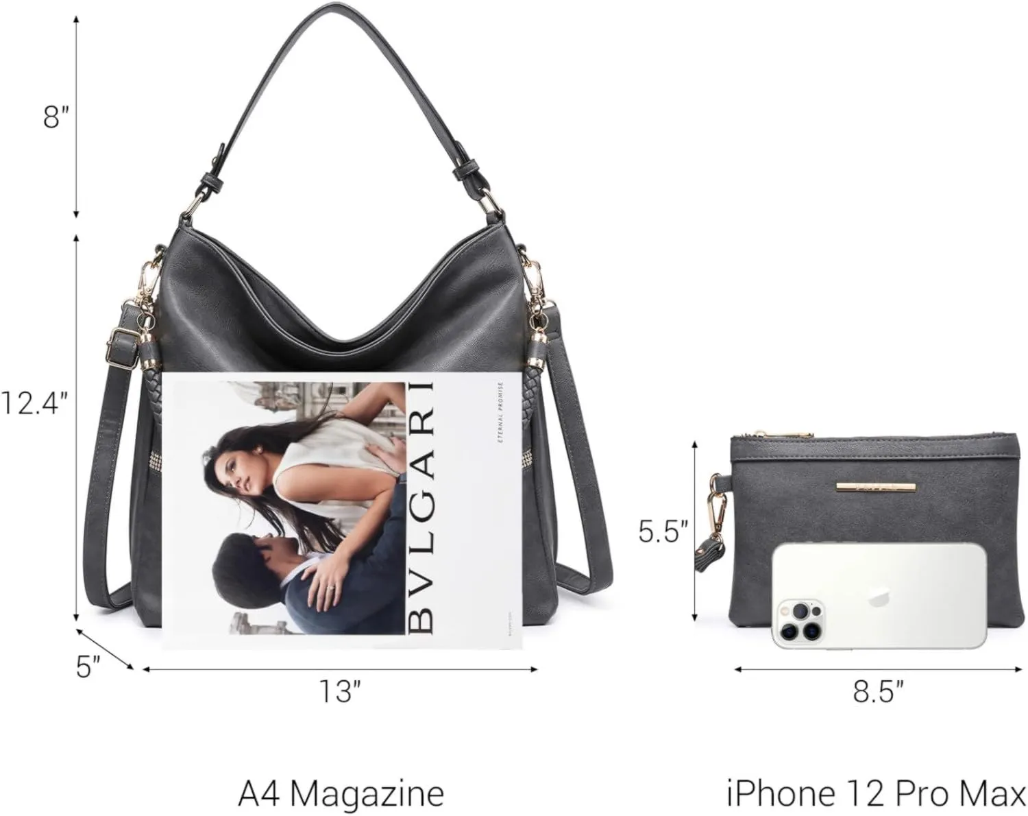 Dasein Hobo Handbags for Women Purses Vegan Leather Shoulder Bags Bucket Purse Large Tote Set with Long Strap