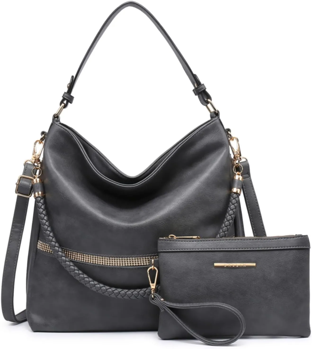 Dasein Hobo Handbags for Women Purses Vegan Leather Shoulder Bags Bucket Purse Large Tote Set with Long Strap