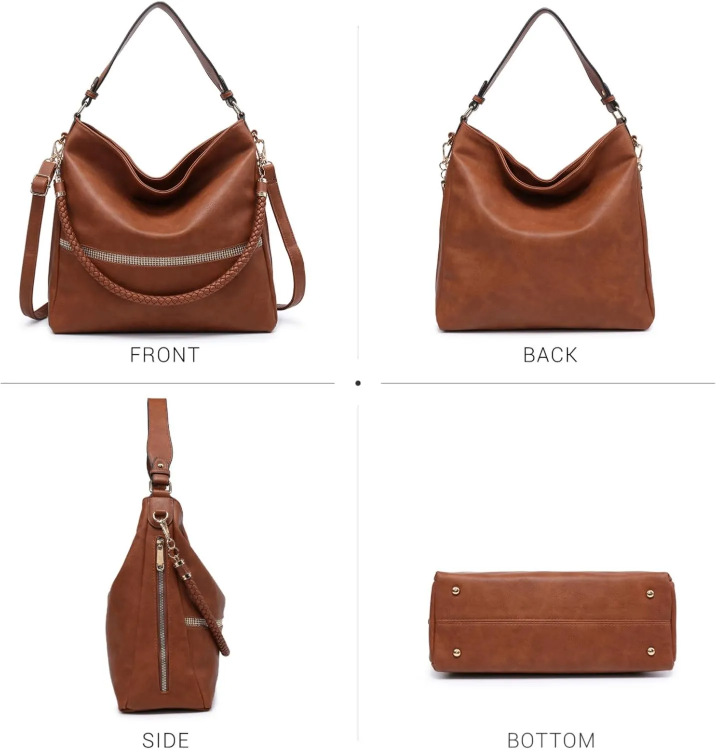 Dasein Hobo Handbags for Women Purses Vegan Leather Shoulder Bags Bucket Purse Large Tote Set with Long Strap