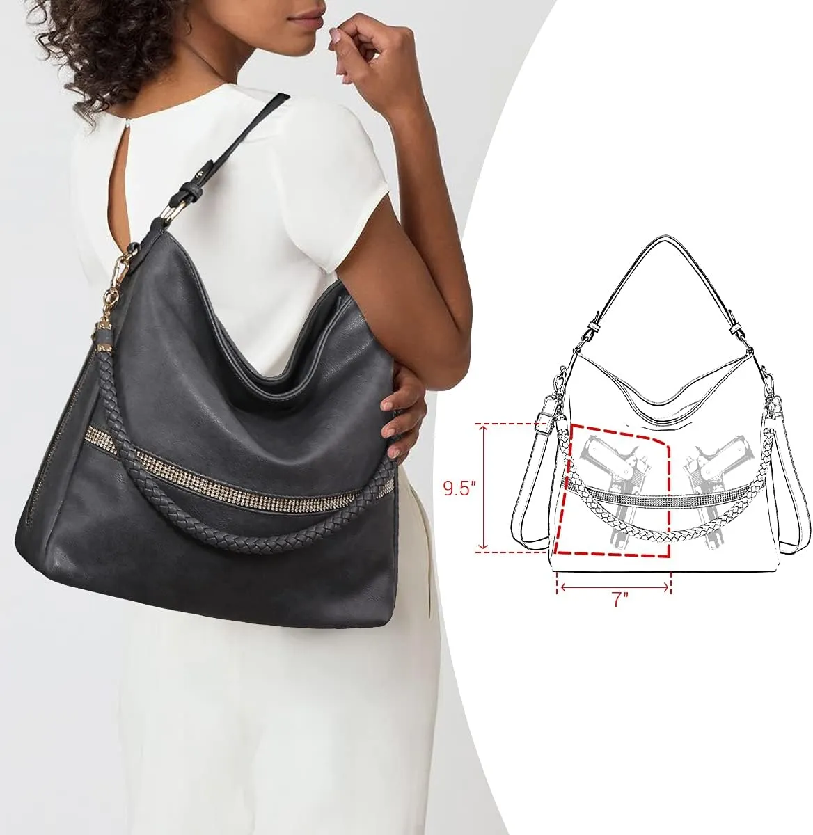 Dasein Hobo Handbags for Women Purses Vegan Leather Shoulder Bags Bucket Purse Large Tote Set with Long Strap