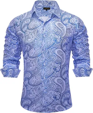 DiBanGu Mens Paisley Dress Shirt Luxury Printed Long Sleeve Button Down Shirts Regular Fit Shiny Shirts for Wedding Prom