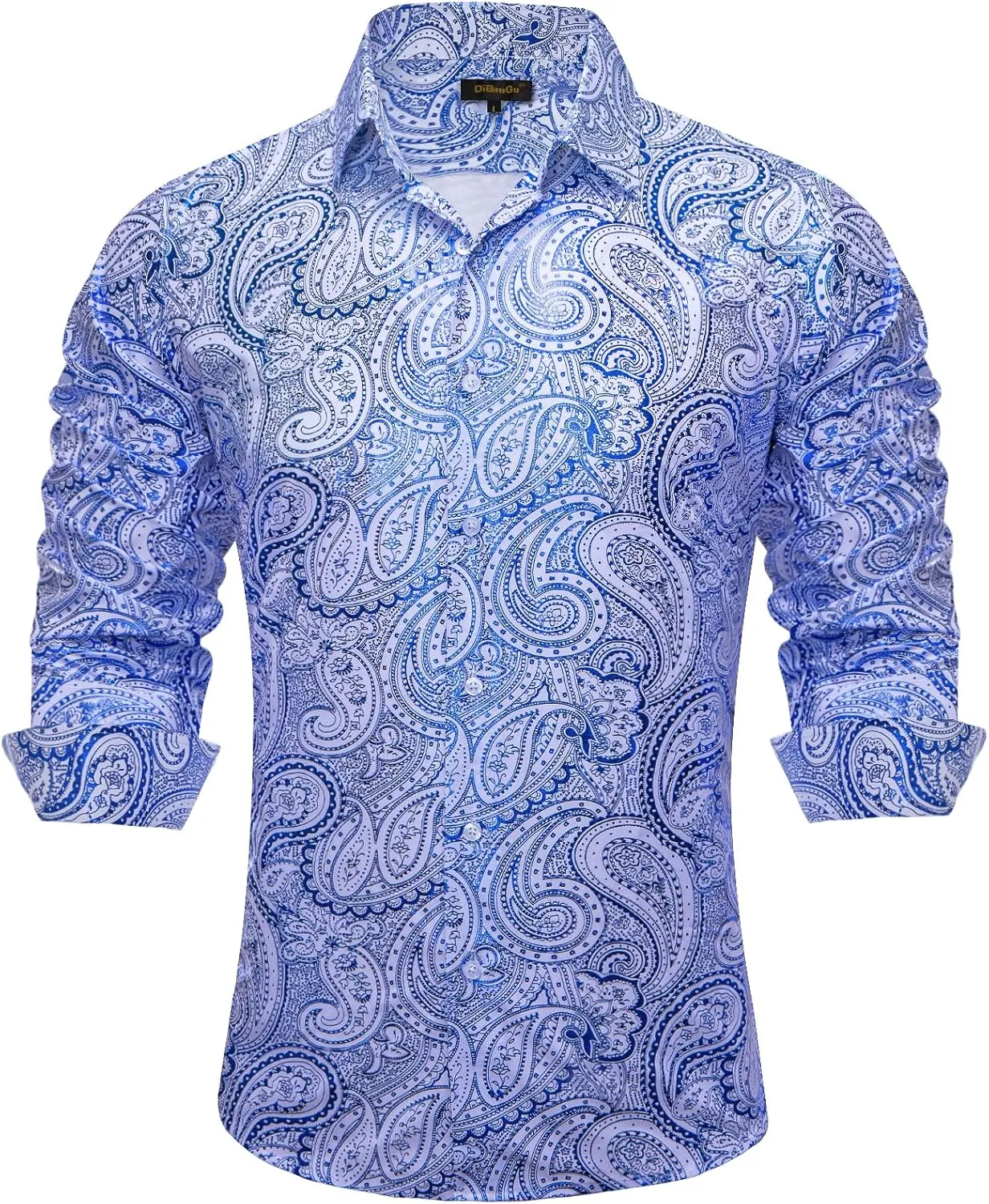 DiBanGu Mens Paisley Dress Shirt Luxury Printed Long Sleeve Button Down Shirts Regular Fit Shiny Shirts for Wedding Prom