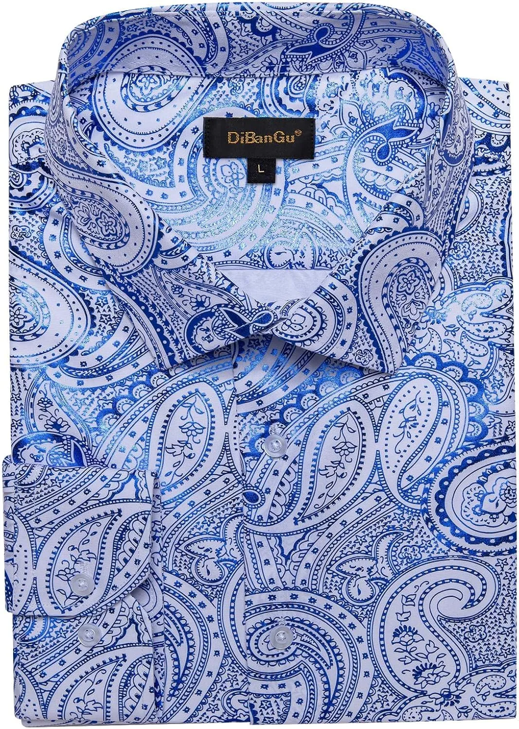 DiBanGu Mens Paisley Dress Shirt Luxury Printed Long Sleeve Button Down Shirts Regular Fit Shiny Shirts for Wedding Prom