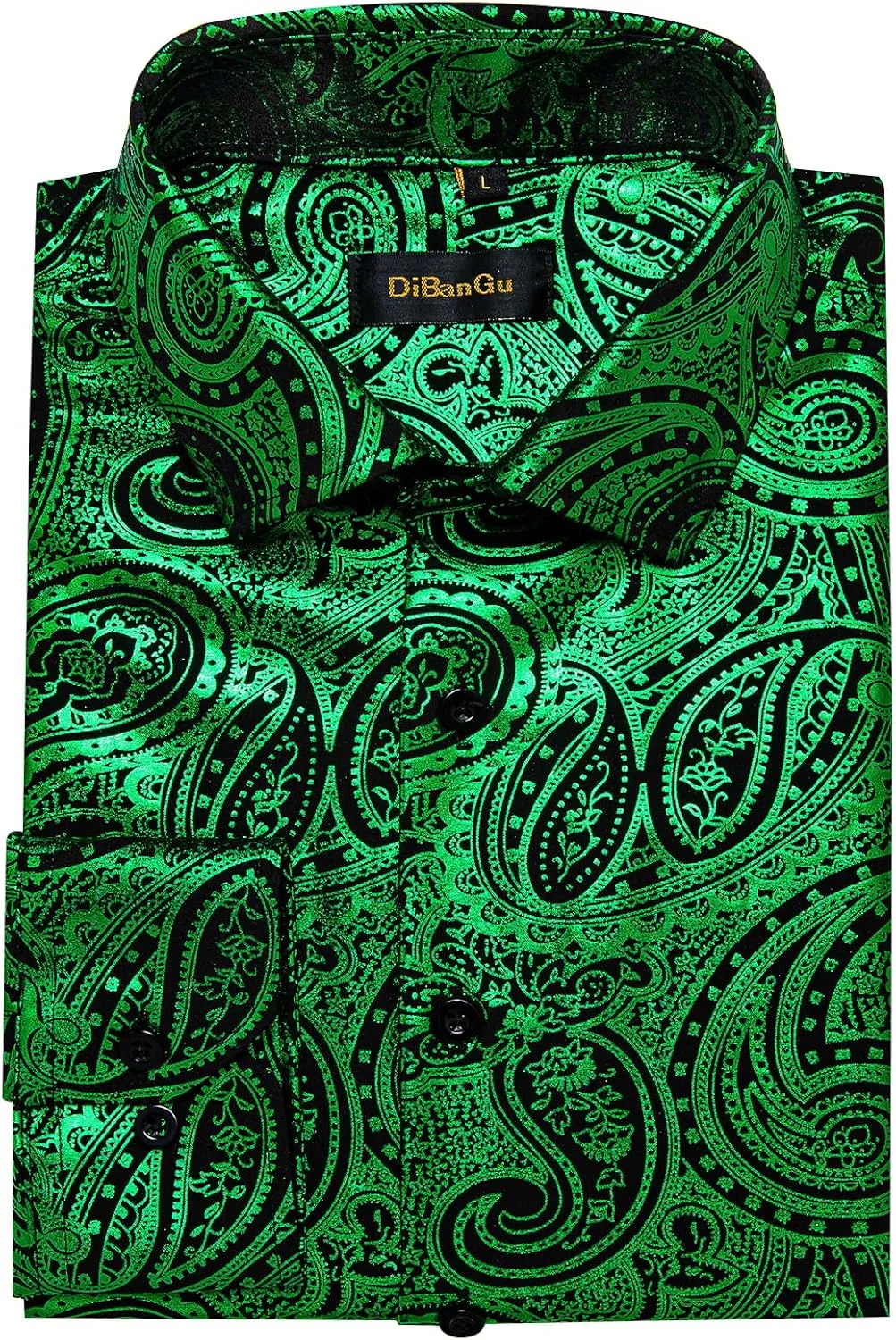DiBanGu Mens Paisley Dress Shirt Luxury Printed Long Sleeve Button Down Shirts Regular Fit Shiny Shirts for Wedding Prom