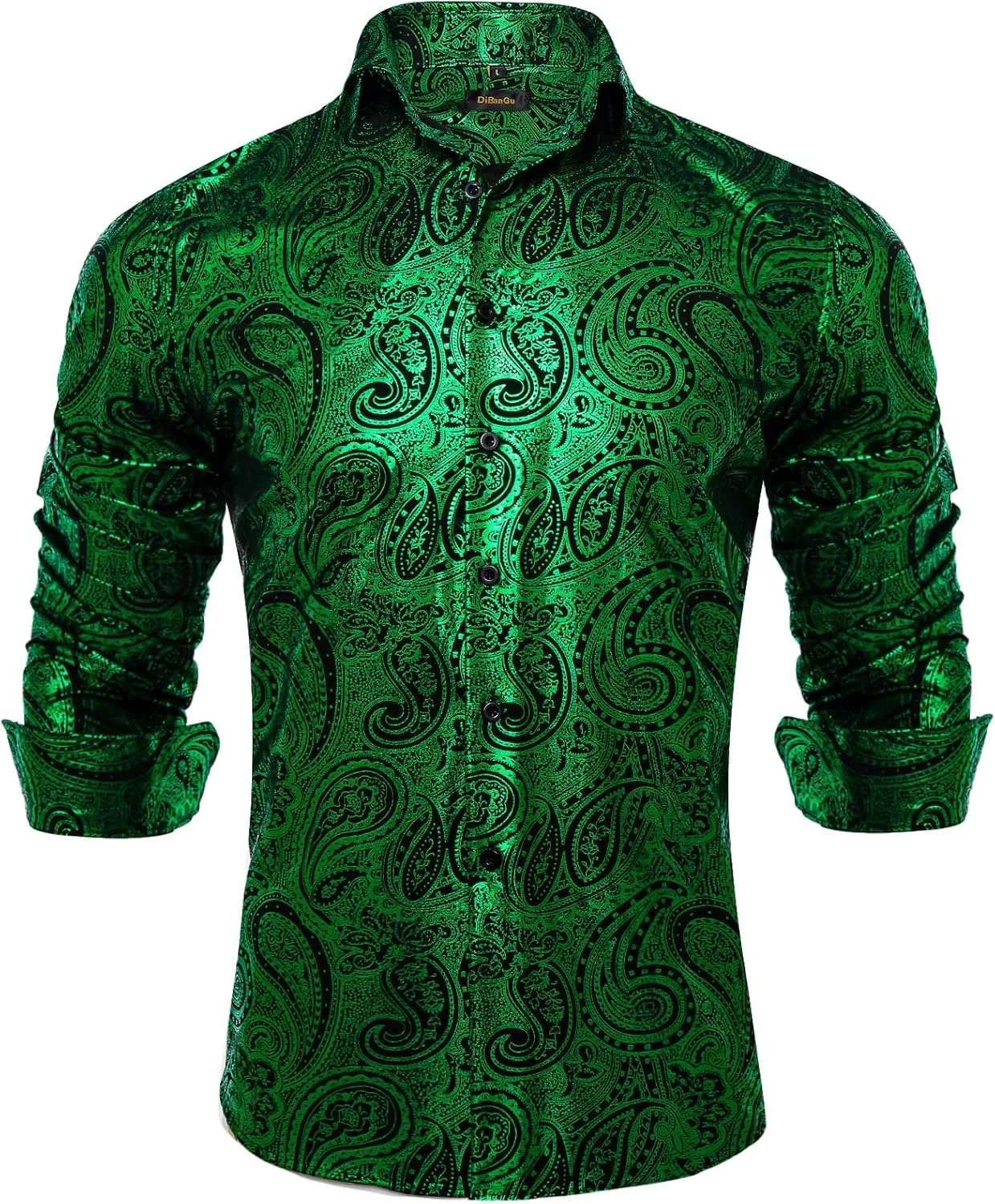 DiBanGu Mens Paisley Dress Shirt Luxury Printed Long Sleeve Button Down Shirts Regular Fit Shiny Shirts for Wedding Prom