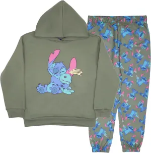 Disney Lilo & Stitch Girl's 2-Piece Fleece Set - Stitch Hooded Sweatshirt and Joggers Bundle for Kids