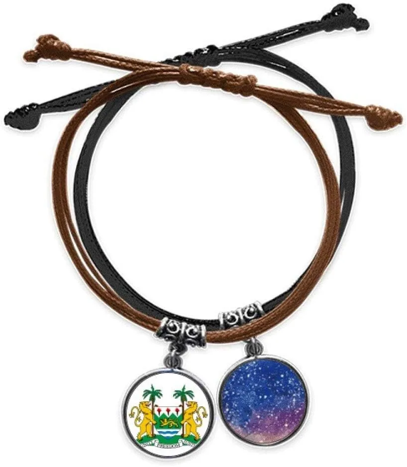 DIYthinker Sierra Leone Africa National Emblem Bracelet Rope Hand Chain Leather Starry Sky Wristband