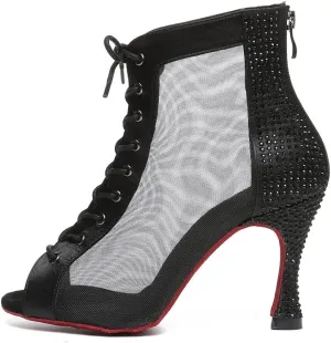 DKZSYIM Women Rhinestone Ballroom Dance Shoes Latin Salsa Perfermence Practice Dancing Shoes,Model YCL434