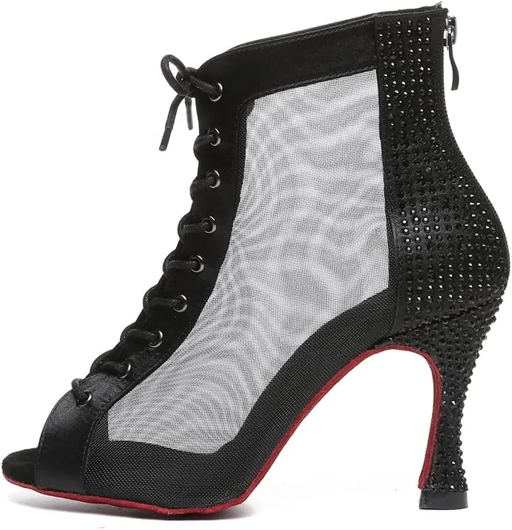 DKZSYIM Women Rhinestone Ballroom Dance Shoes Latin Salsa Perfermence Practice Dancing Shoes,Model YCL434