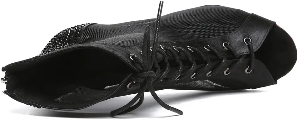 DKZSYIM Women Rhinestone Ballroom Dance Shoes Latin Salsa Perfermence Practice Dancing Shoes,Model YCL434
