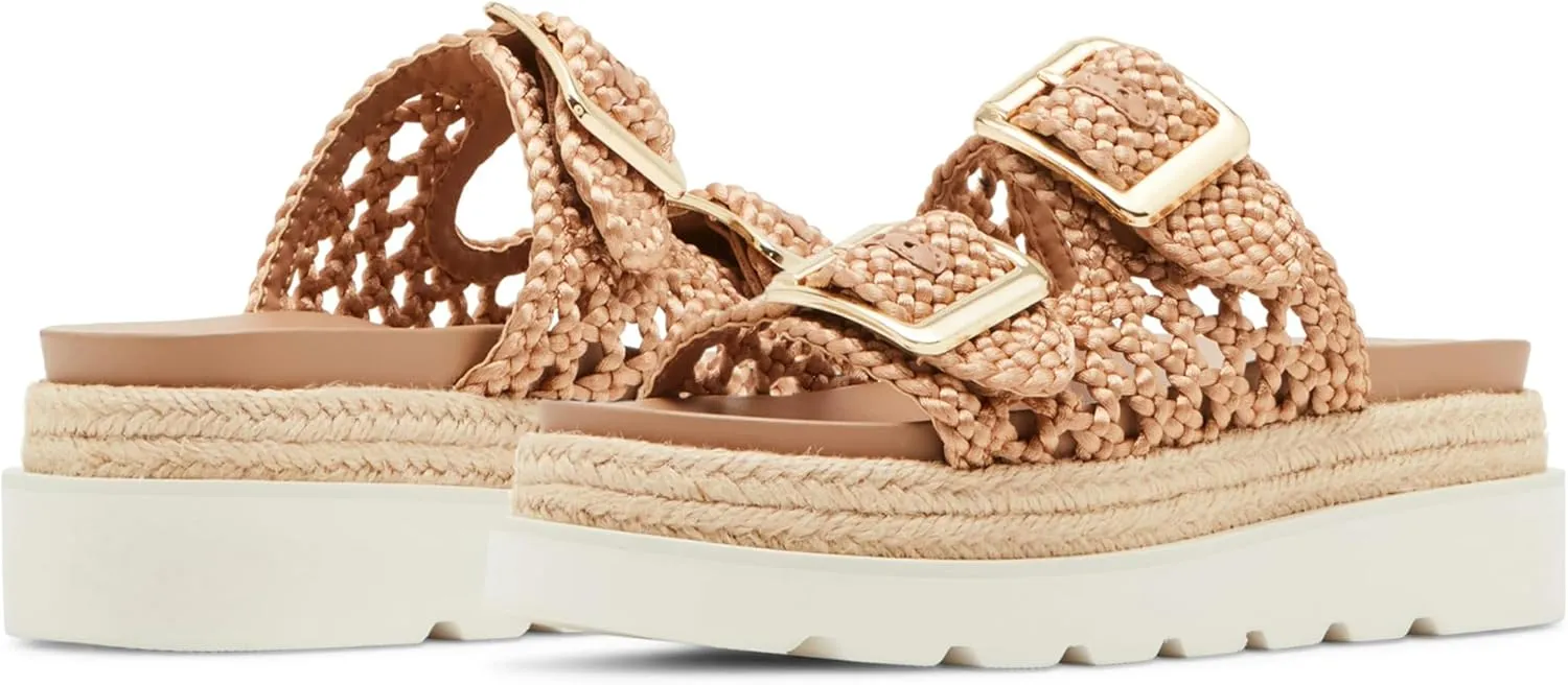 DOEYG Raffia Platform Wedges Sandals for Women Summer Beach Slide Sandals Comfortable Casual Woven Straw Crochet Open Toe Flatform Sandal