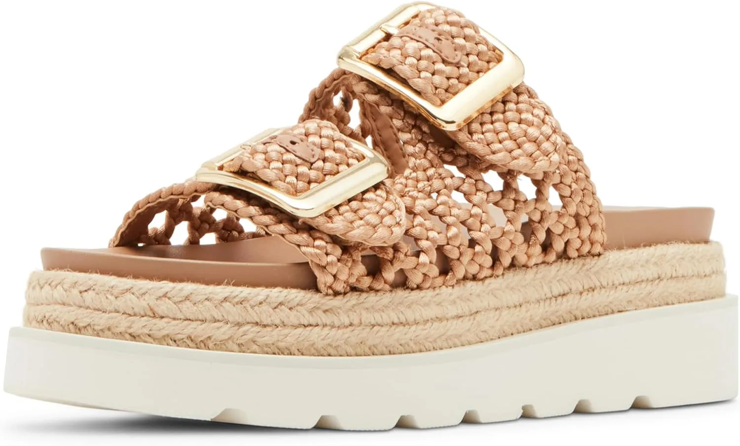 DOEYG Raffia Platform Wedges Sandals for Women Summer Beach Slide Sandals Comfortable Casual Woven Straw Crochet Open Toe Flatform Sandal