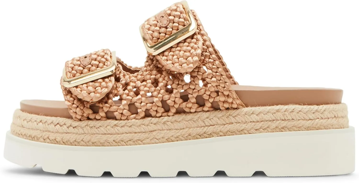 DOEYG Raffia Platform Wedges Sandals for Women Summer Beach Slide Sandals Comfortable Casual Woven Straw Crochet Open Toe Flatform Sandal