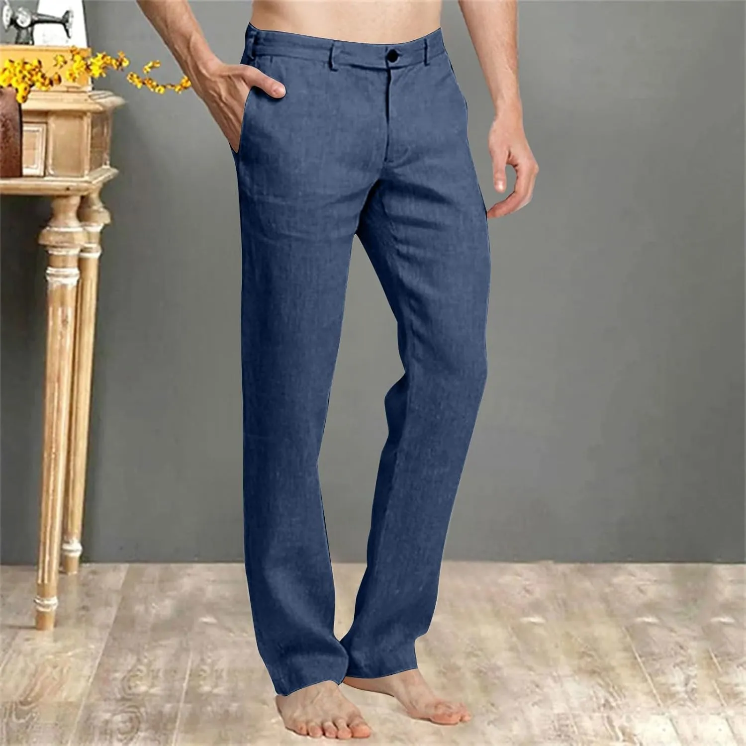 Dress Pants for Men Flat Front Business Work Linen Pants Summer Beach Wedding Guest Suit Trousers Casual Golf Outfits