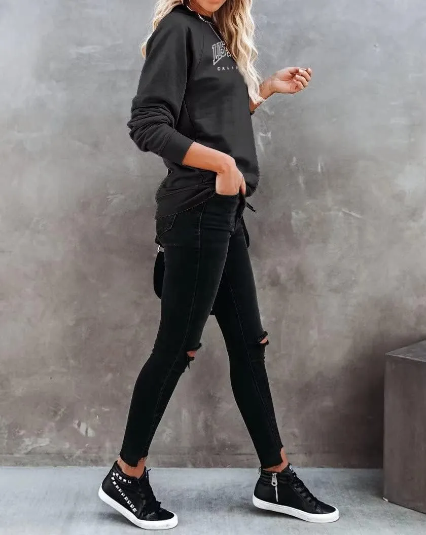 Dressmine Women's Los Angeles Crewneck Sweatshirt Casual Long Sleeve Raglan Shirts Cute Letter Print Pullover Tops