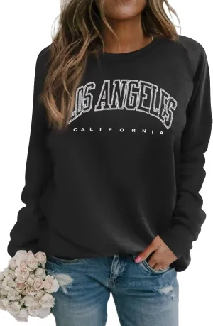 Dressmine Women's Los Angeles Crewneck Sweatshirt Casual Long Sleeve Raglan Shirts Cute Letter Print Pullover Tops
