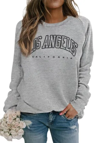 Dressmine Women's Los Angeles Crewneck Sweatshirt Casual Long Sleeve Raglan Shirts Cute Letter Print Pullover Tops