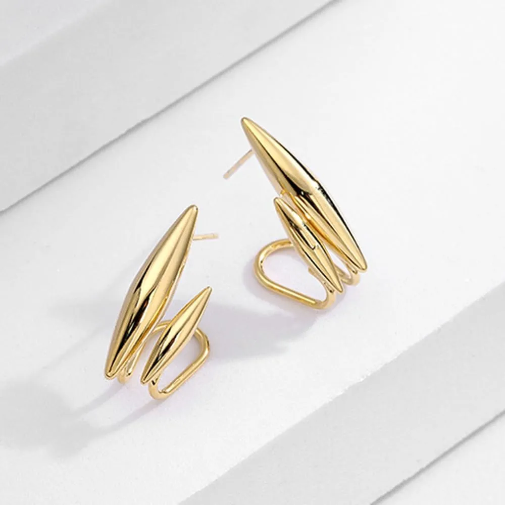 Eioi & Lmnm Women's Gold/Silver Double Teardrop Wrap Earlobe Stud Earrings, Minimalist Double Huggie Hoop Earrings, Trendy Geometric Ear Cuff Suspender Earrings, Simple Cool Jewelry Gift for Her