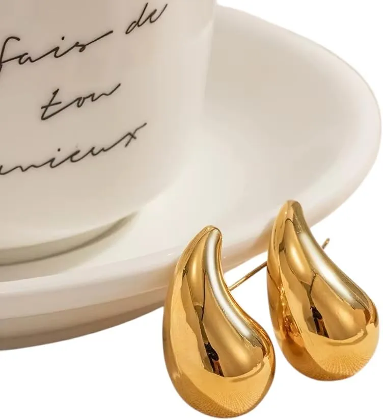 Elegant Gold Teardrop Stud Earrings, Glossy Curved Design, Fashion Statement Jewelry